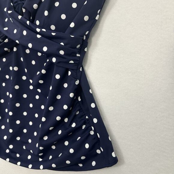 Lands End Tankini Swimsuit Top Womens 16 DDD Blue Polka Dot Padded Tummy Control - Picture 3 of 11